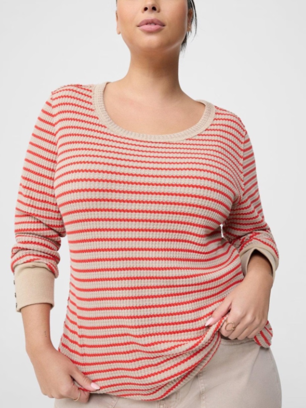 Torrid Size 4 Fitted Crewneck Stripe Waffle Knit Pullover